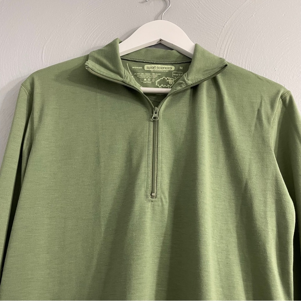 Sport Science wool 2.0 base-layer top pullover half zip green outdoor thumbholes - Picture 3 of 9
